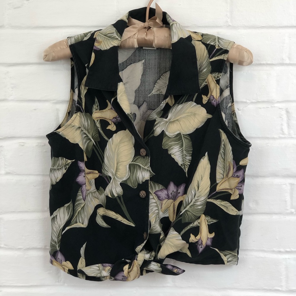 Vintage tropical print tie crop top